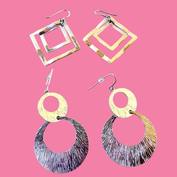 Fashion Silver Color Earrings Dangle French Wire Pierced Lot Of 2 Pairs - Picture 2 of 10